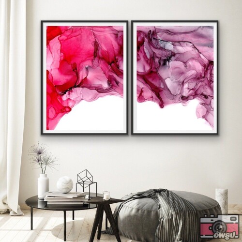 Ink Spill in Red Two Piece Alcohol Ink Red Watercolour Canvas Wall Art Print Two x A1 (60 x 84cm) Pa